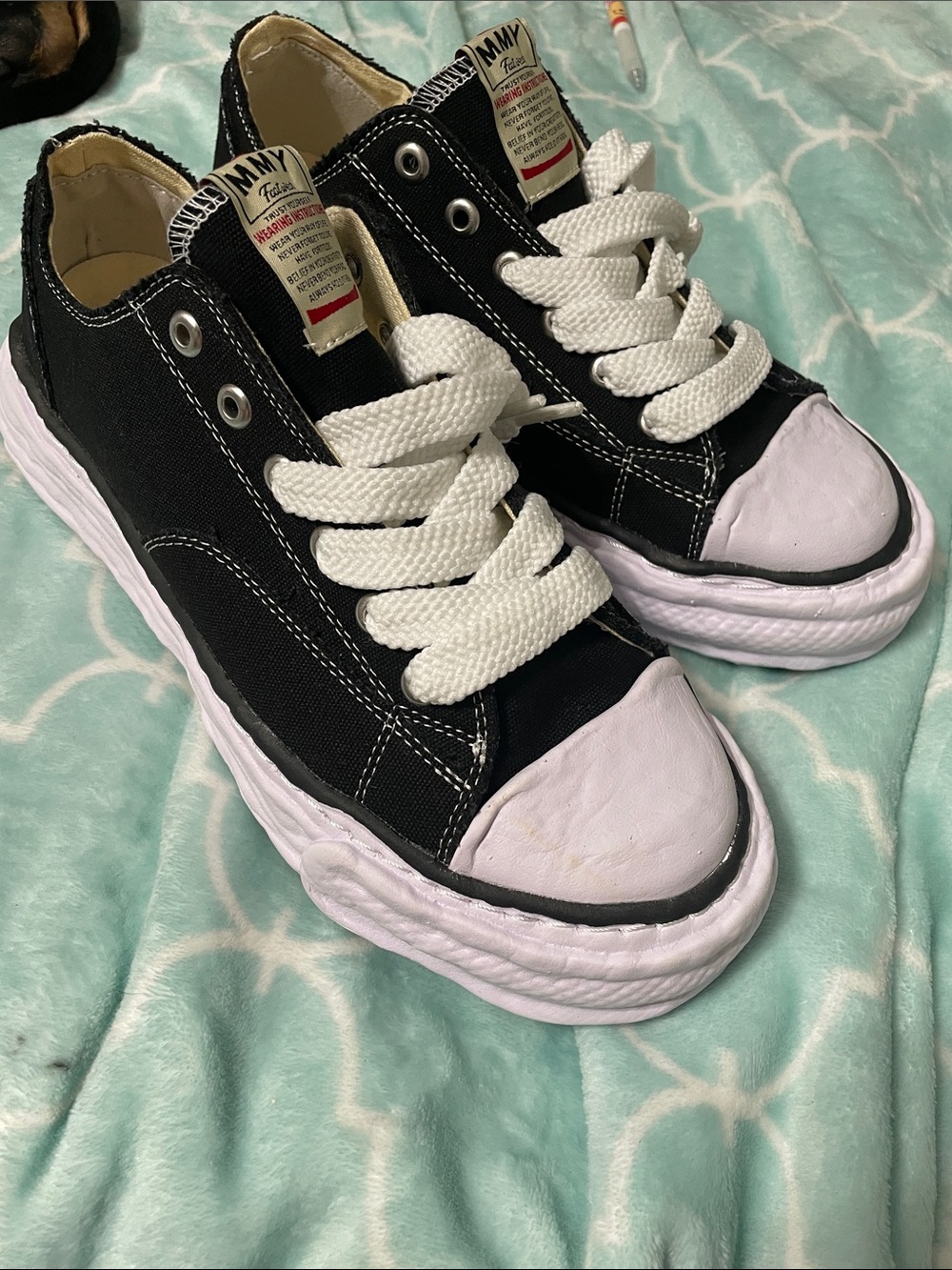 Miharayasuhiro men Black Canvas Low-Top Sneakers with White Accents